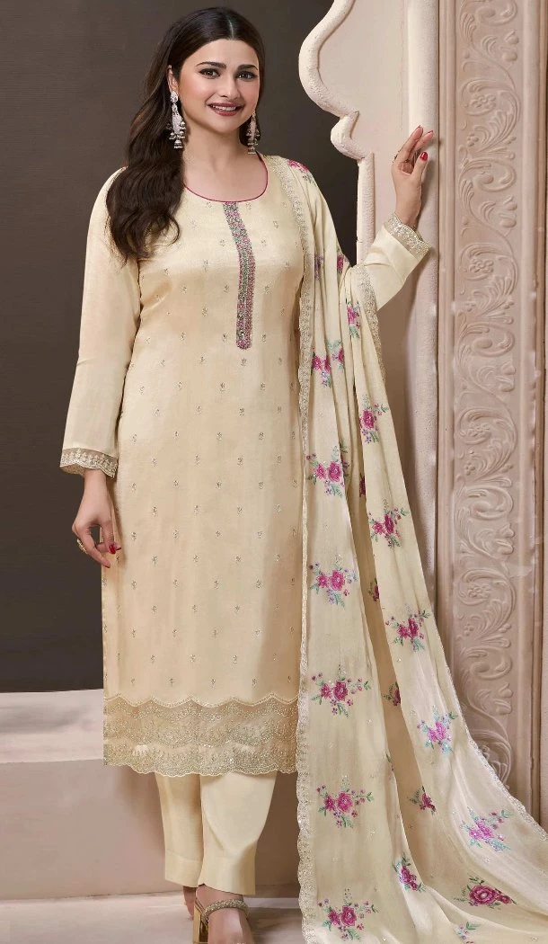 Women White Sequence Work Silk Party Wear Salwar Suit - 12369207312