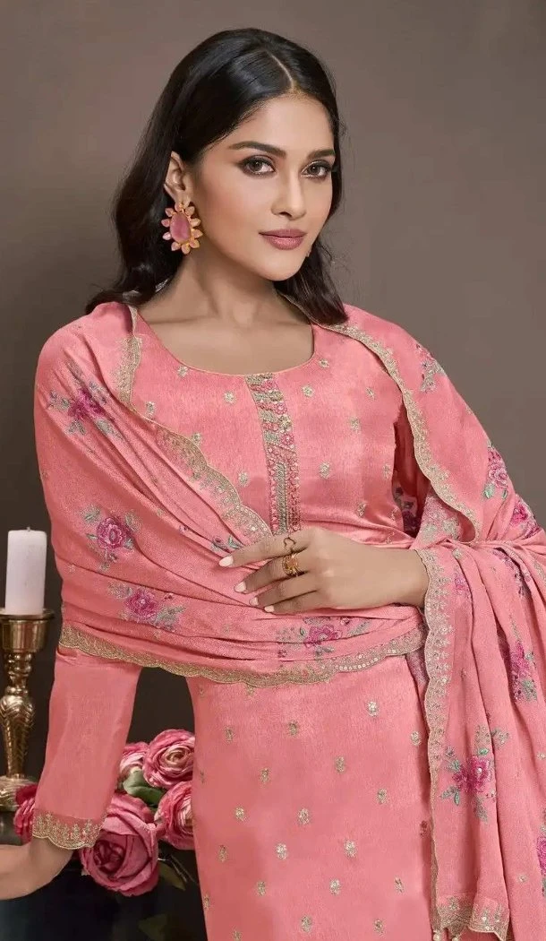 Women Party Wear Salwar Suit Pink Sequence Work Silk - 12369207313