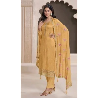 Women Silk Sequence Work Yellow Party Wear Salwar Suit - 12369207314