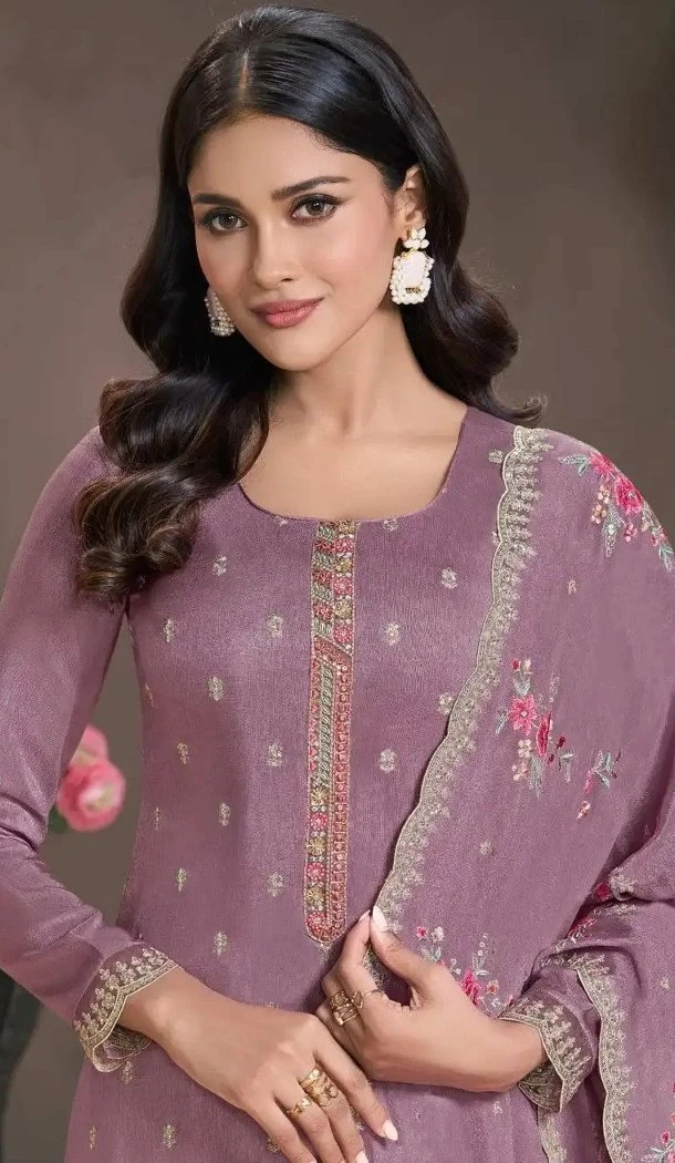 Women Party Wear Salwar Suit Purple Silk Sequence Work - 12369207316