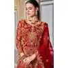Women Red Anarkali Suit Front & Back Heavy Coding & Stone Work Pure Butterfly Net Plus Size