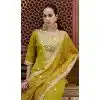 Women Yellow Embroidery Silk Blend Party Wear Salwar Suit Plus Size
