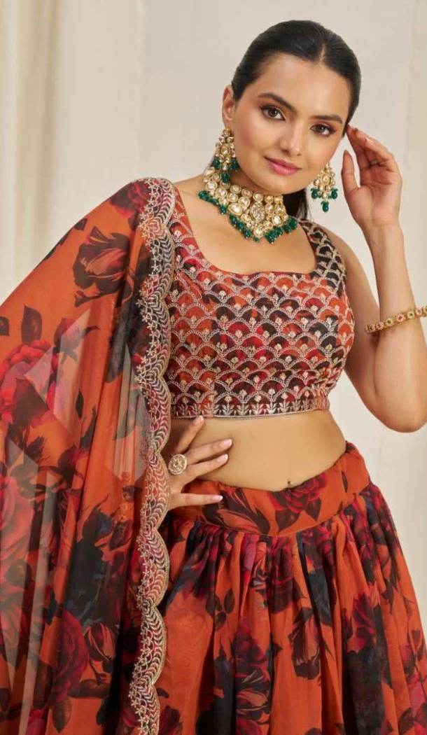 Women Sequins Dori Zari Organza Lehenga Choli - 12488207910