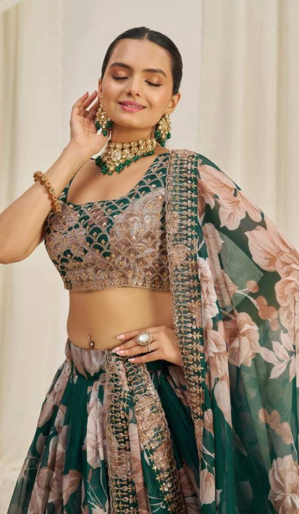 Women Dori Party Lehenga Choli Floral Printed Organza - 12488207912