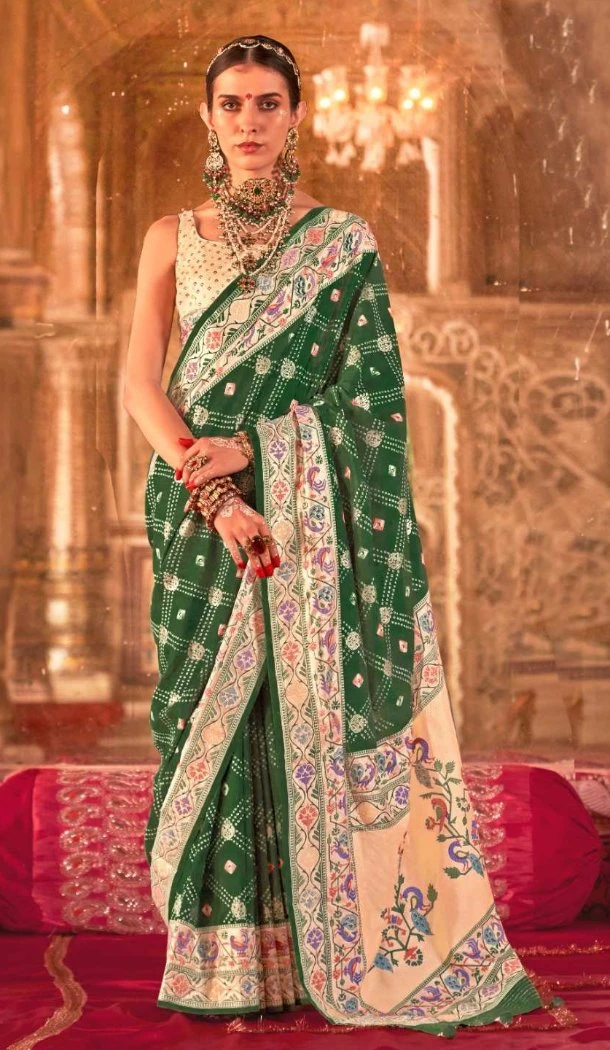 Women Embroidery Saree Green Silk - 12522208084