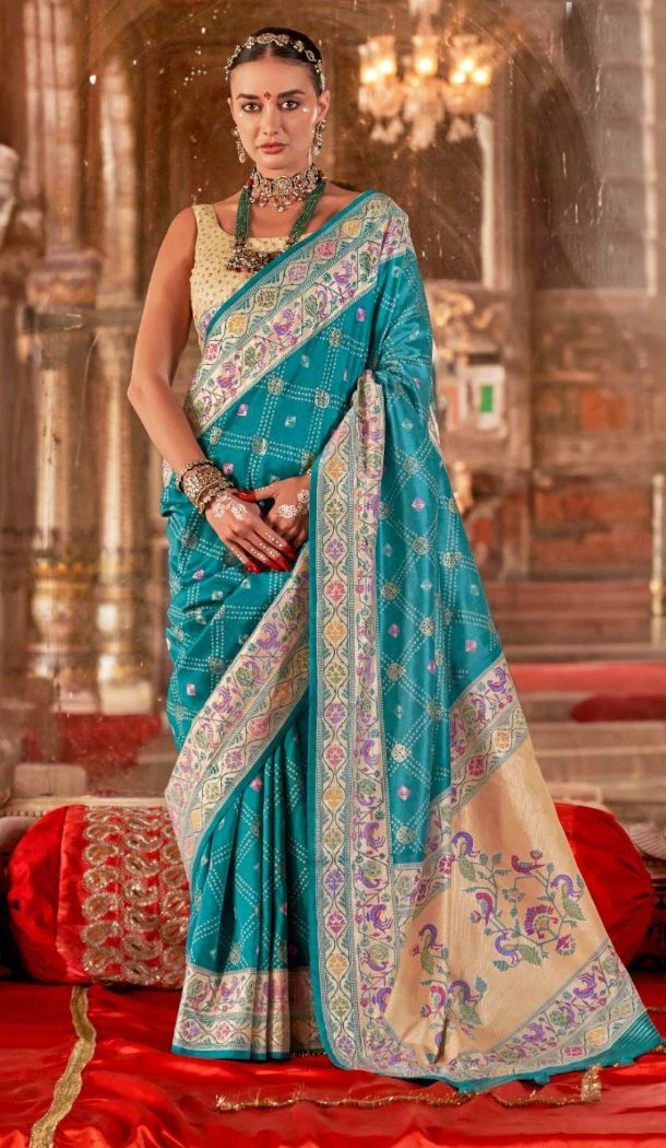 Women Silk Saree Embroidery Blue - 12522208086
