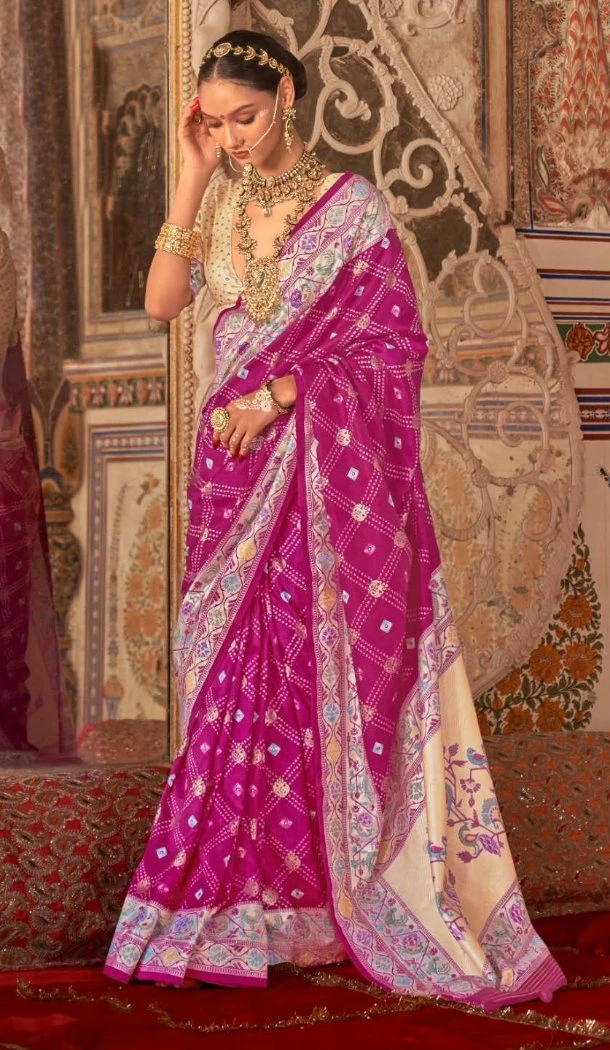 Women Pink Purple Saree Silk Embroidery - 12522208087