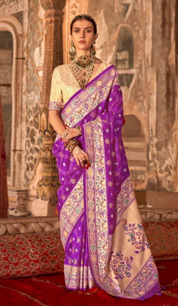 Women Purple Silk Saree Embroidery - 12522208089