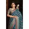 Women Saree Teal Jacquard Work Georgette Plus Size