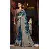 Women Saree Teal Jacquard Work Georgette Plus Size