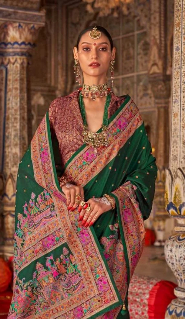 Women Green Saree Super Silk Embroidery - 12527208118