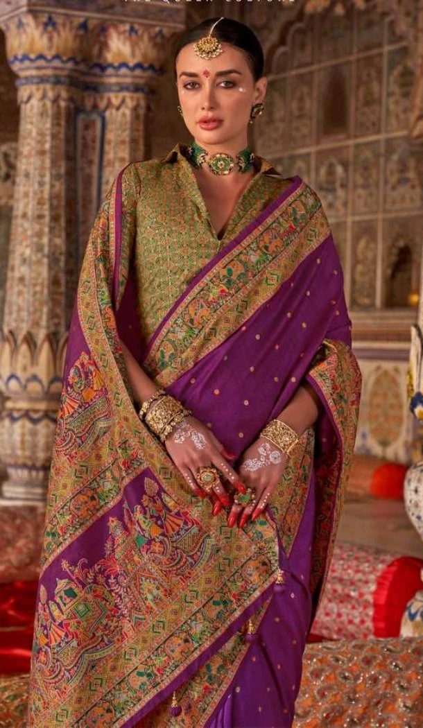 Women Saree Embroidery Purple Super Silk - 12527208120