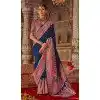 Women Saree Embroidery Super Silk Navy Blue Plus Size