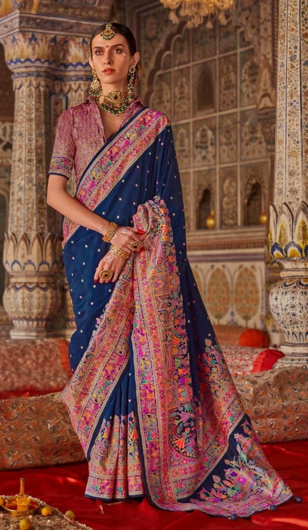 Women Saree Embroidery Super Silk Navy Blue - 12527208122