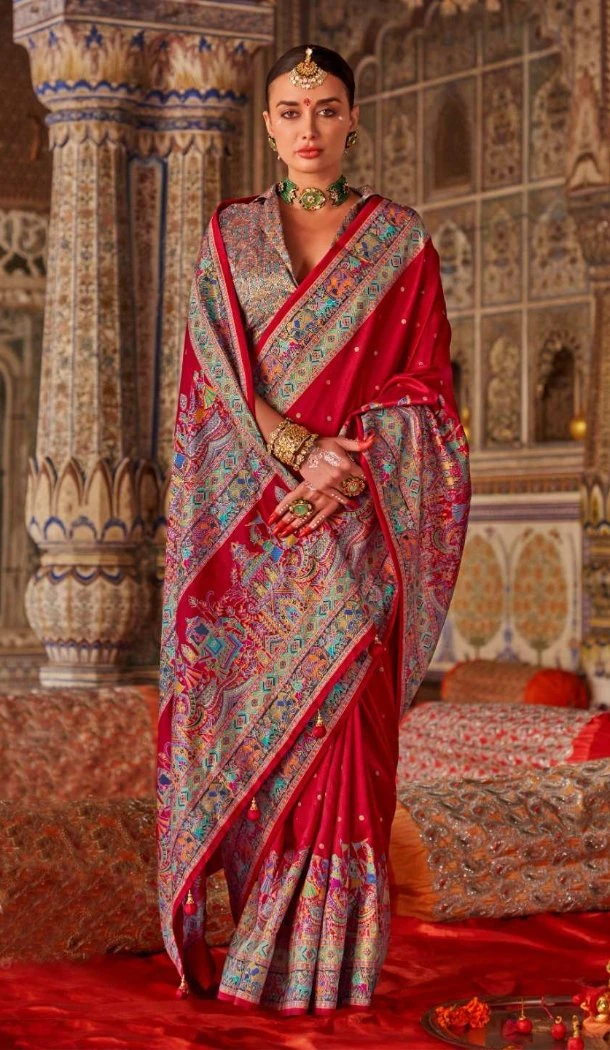 Women Maroon Super Silk Embroidery Saree - 12527208123