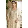 Women Cream Faux Georgette Party Wear Salwar Suit Embroidery Work Plus Size