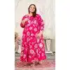 Women Heavy Digital Printed Gown Rani Pink Premium Rayon Plus Size