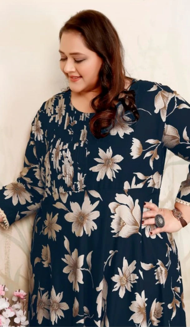 Women Dark Navy Blue Premium Rayon Gown Heavy Digital Printed - 12664208766