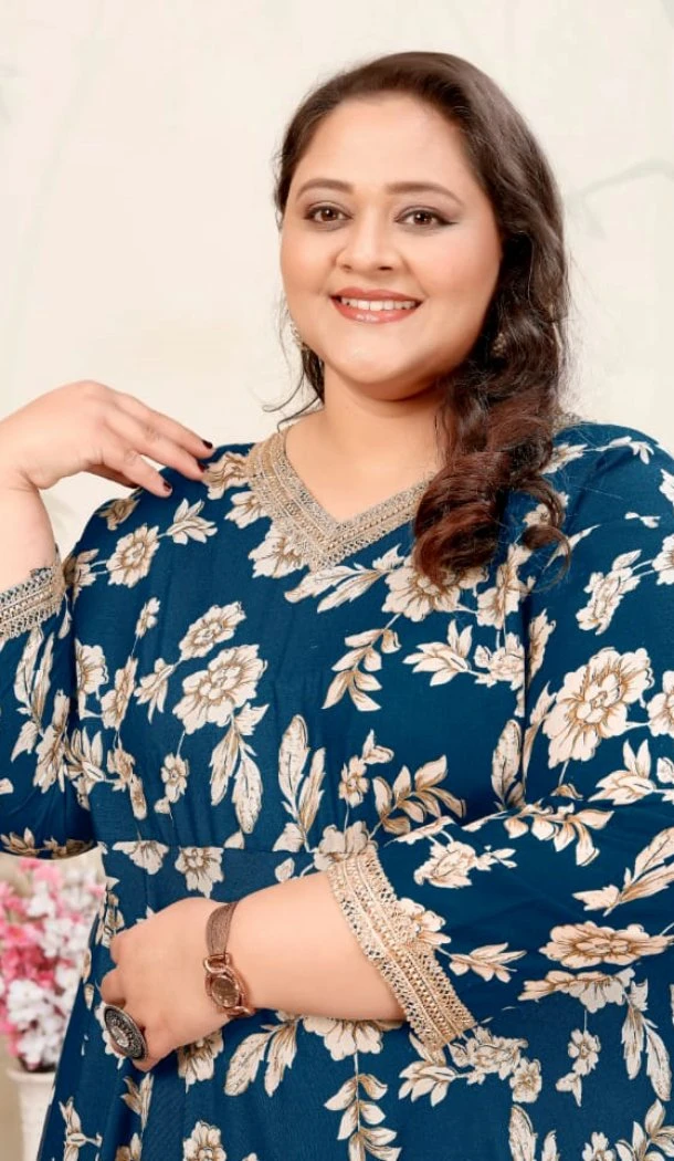 Women Heavy Digital Printed Premium Rayon Teal Blue Gown - 12664208768