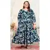 Women Heavy Digital Printed Premium Rayon Teal Blue Gown Plus Size