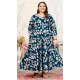 Women Heavy Digital Printed Premium Rayon Teal Blue Gown - 12664208768