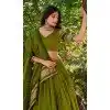 Women Pure Chanderi Mehendi Green Party Lehenga Choli Plain With Zari Weaving Work Plus Size