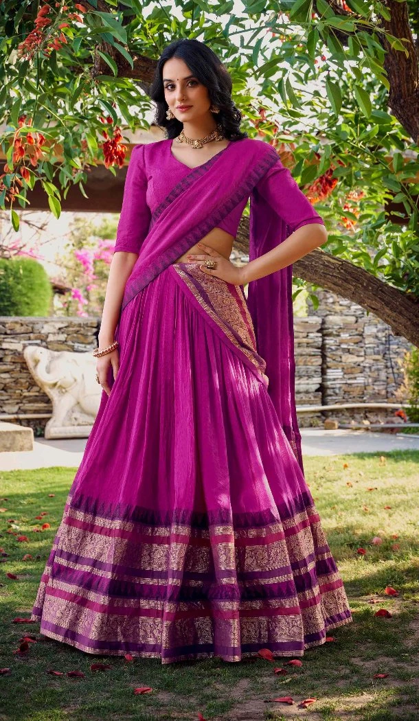Women Pure Chanderi Party Lehenga Choli Plain With Zari Weaving Work Pink - 12690208870
