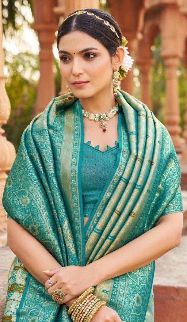 Women Blue Jacquard Work Soft Banarasi Silk Traditional Wear Saree - 12628208591