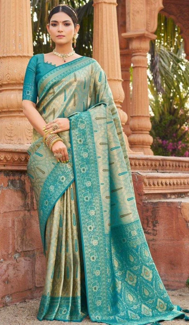 Women Blue Jacquard Work Soft Banarasi Silk Traditional Wear Saree - 12628208591