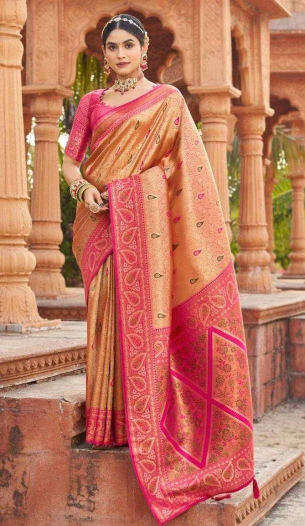 Women Soft Banarasi Silk Pink Jacquard Work Traditional Wear Saree - 12628208592