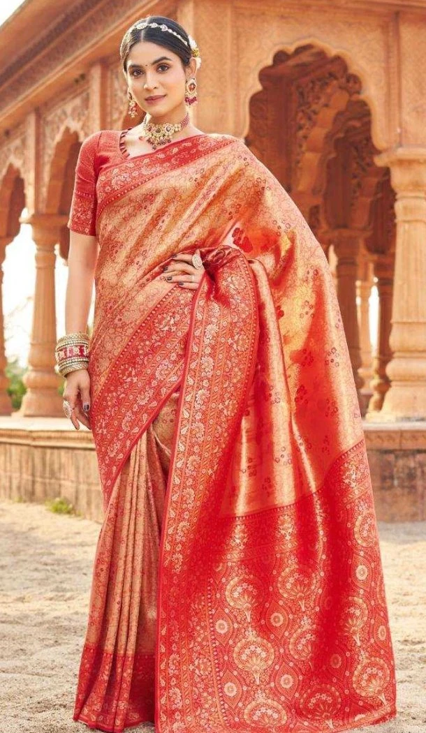 Women Jacquard Work Soft Banarasi Silk Traditional Wear Saree Red - 12628208594