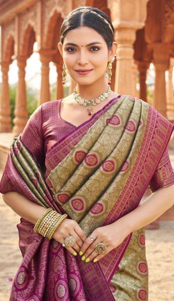 Women Jacquard Work Traditional Wear Saree Purple Soft Banarasi Silk - 12628208595