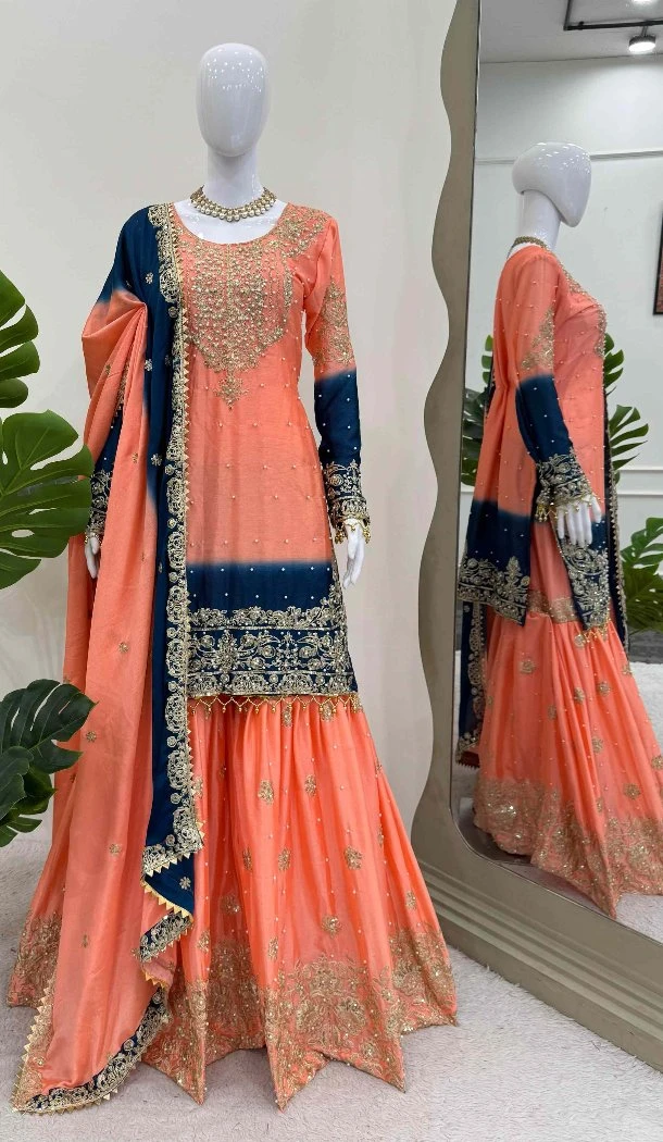 Women Dori With Sequence Palazzo Suit Multi Chinon Silk - 12631208609