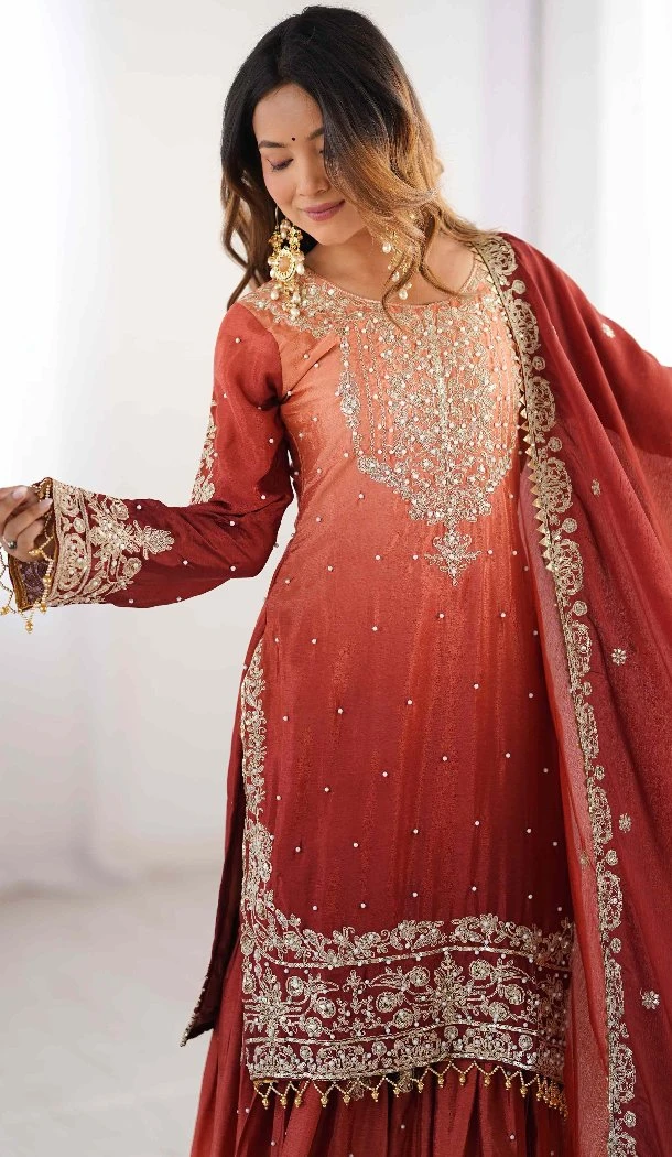 Women Palazzo Suit Dori With Sequence Multi Chinon Silk -  12631208611