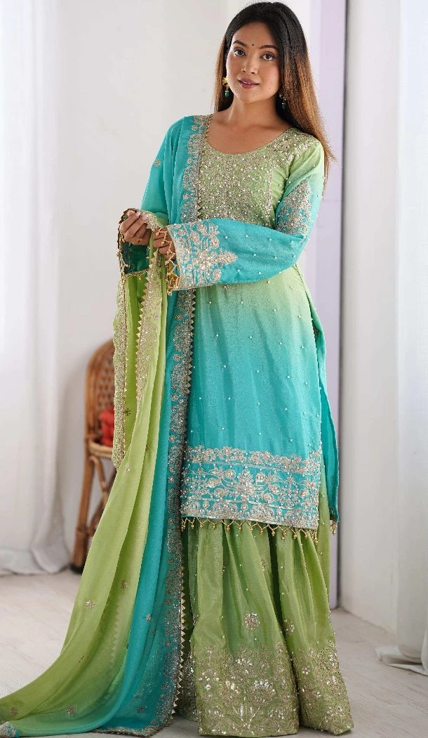 Women Dori With Sequence Chinon Silk Palazzo Suit Multi -  12631208614