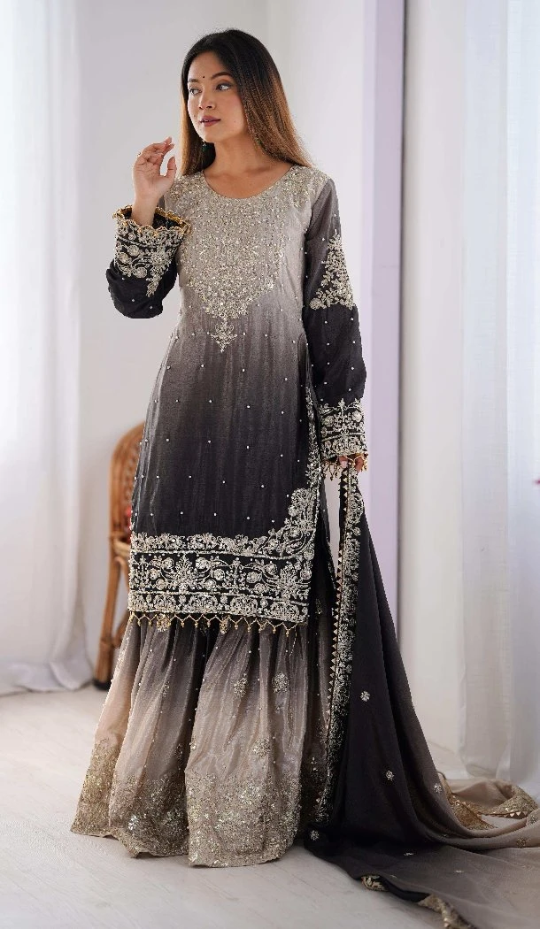 Women Multi Chinon Silk Palazzo Suit Dori With Sequence -  12631208615