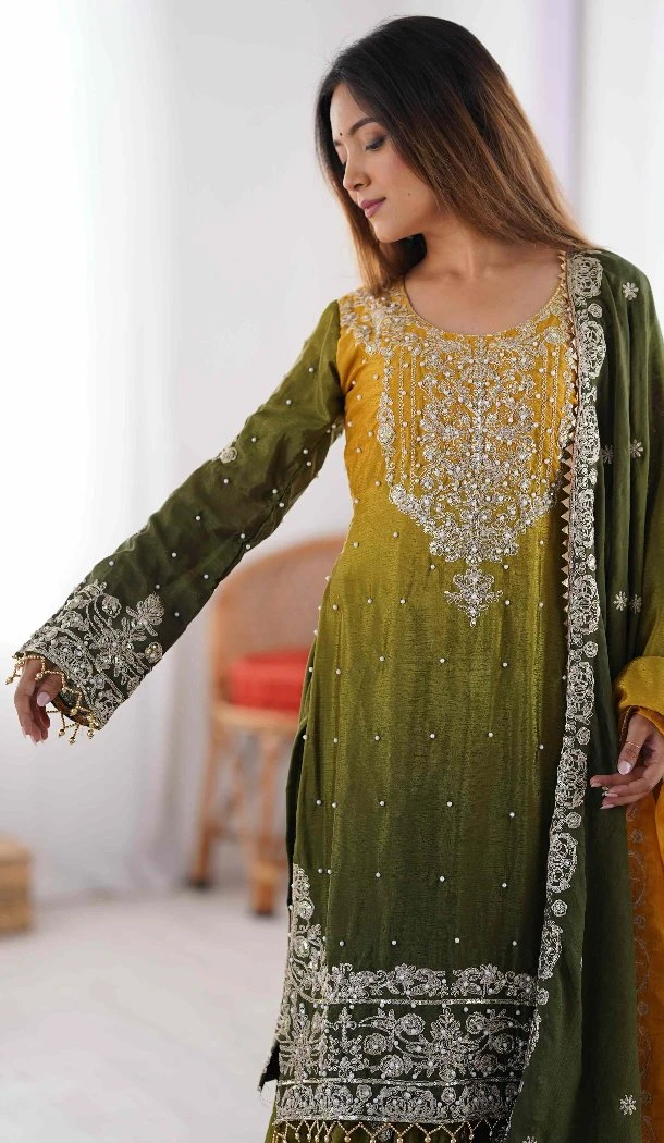 Women Chinon Silk Multi Dori With Sequence Palazzo Suit -  12631208616