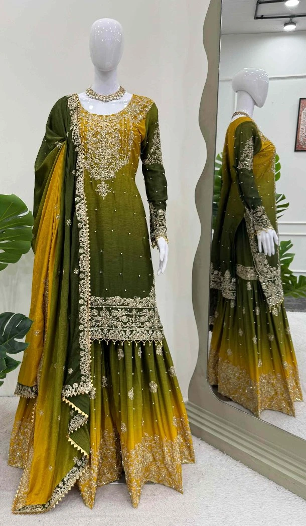 Women Chinon Silk Multi Dori With Sequence Palazzo Suit -  12631208616