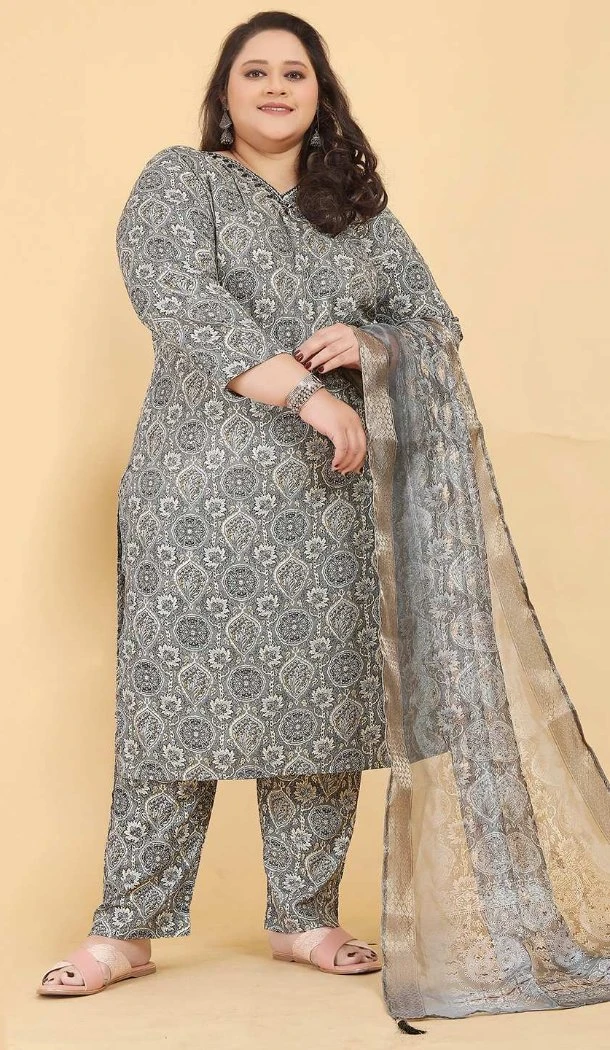 Women Printed Work Rayon Grey Salwar Kameez - 12693208879