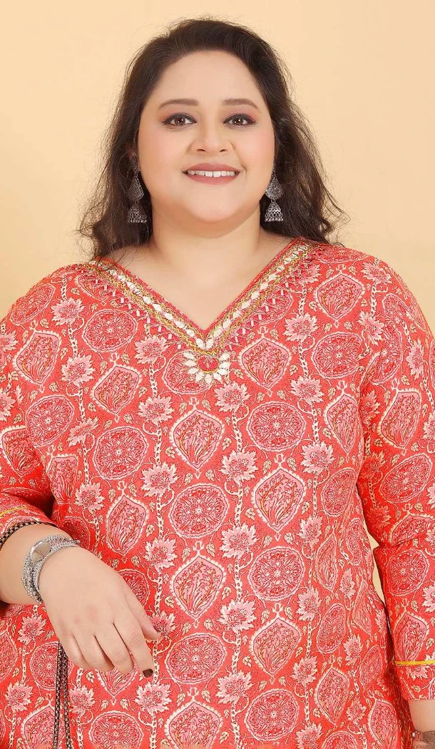 Women Printed Work Orange Rayon Salwar Kameez - 12693208881