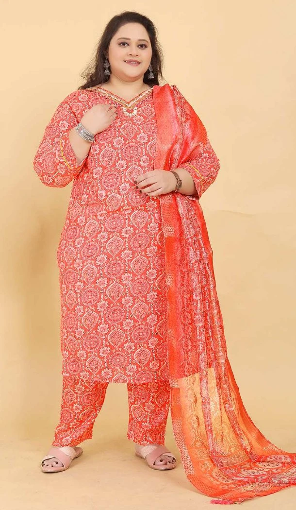 Women Printed Work Orange Rayon Salwar Kameez - 12693208881