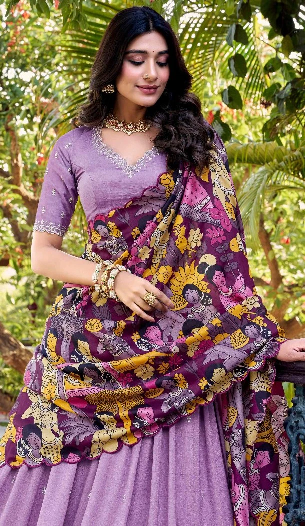 Women Vichitra Silk Party Lehenga Choli Embroidery Work Lavender - 12732209091