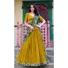 Women Embroidery Work Party Lehenga Choli Vichitra Silk Mustard Plus Size