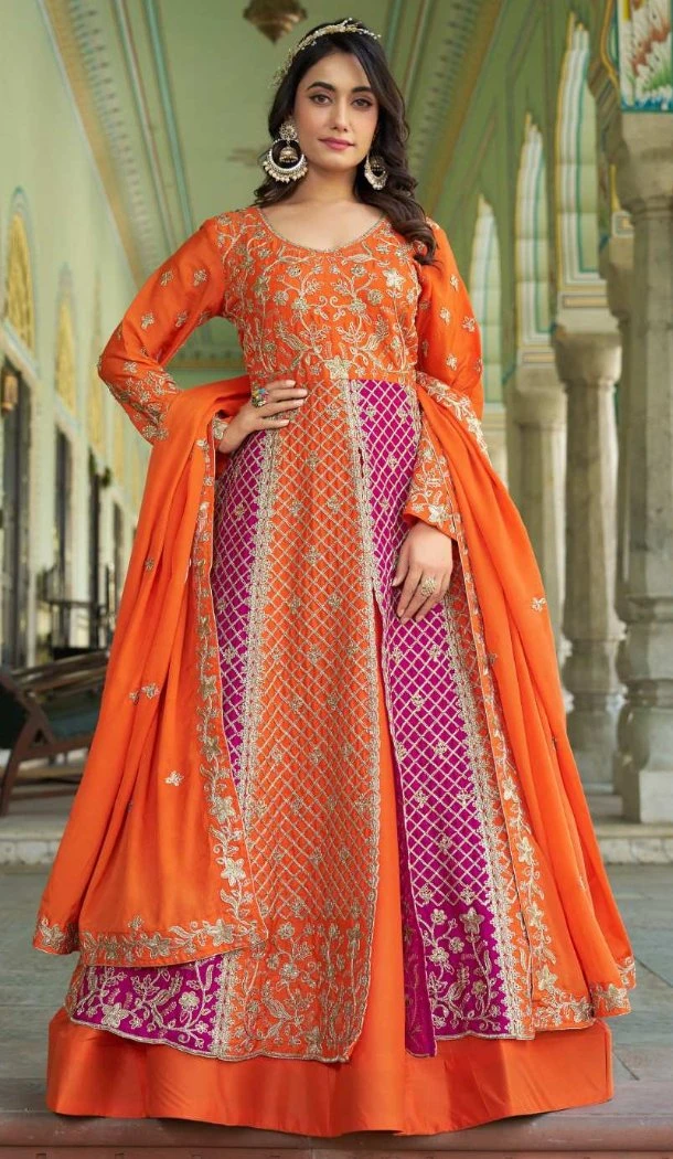 Women Multi Heavy Embroidery & Stone Work Anarkali Suit Chinon - 12746209139