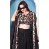 Women Black Party Lehenga Choli Teby Silk Embroidery Plus Size