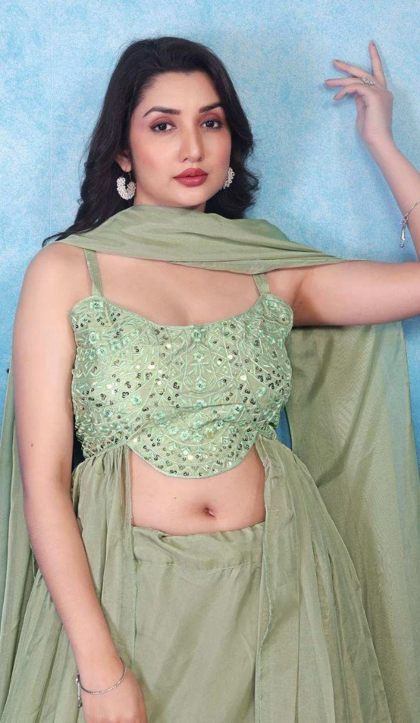 Women Embroidery Party Lehenga Choli Heavy Teby Silk Pista - 12785209341