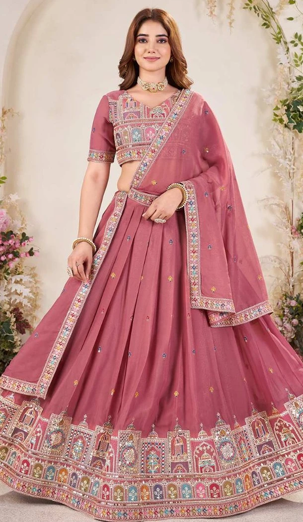 Women Designer Lehenga Choli Embroidery Work Pink Georgette - 12792209372
