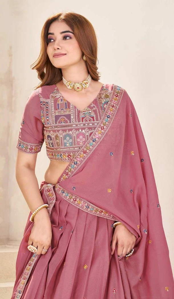 Women Designer Lehenga Choli Embroidery Work Pink Georgette - 12792209372
