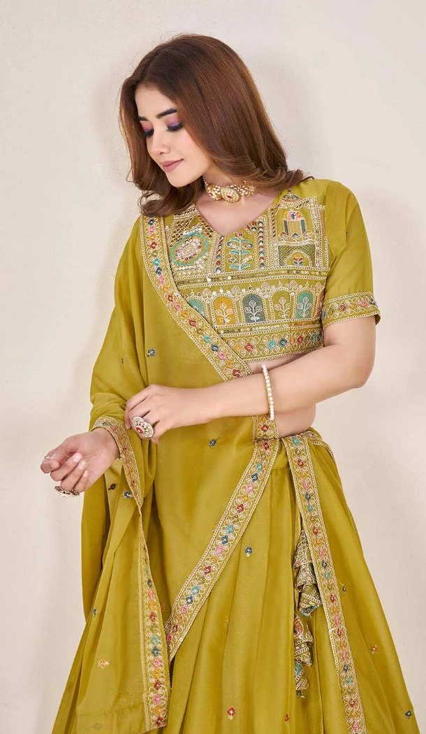Women Yellow Designer Lehenga Choli Embroidery Work Georgette - 12792209373