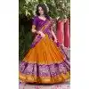 Women Party Wear Lehenga Choli Tussar Silk Mustard Patola Print With Foil Work Plus Size